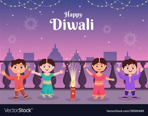 Cute indian kids celebrating diwali day holding Vector Image