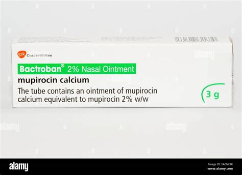 Bactroban antibiotic ointment. Box containing a tube of mupirocin ...