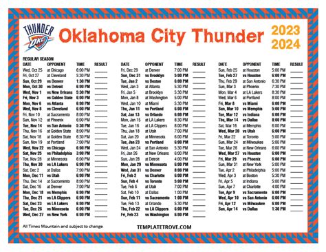 Printable 2023-2024 Oklahoma City Thunder Schedule