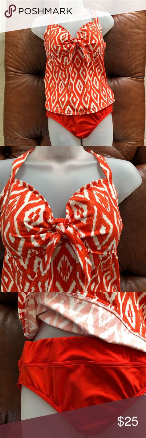 Lands’ End Tankini Orange Ikat Racerback Twist 10 | Tankini, Pretty ...