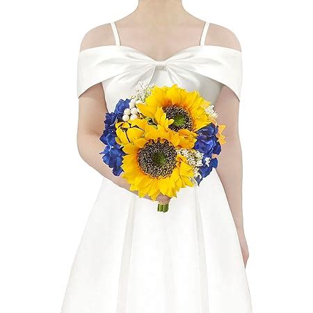 Amazon.com: Ansuma Artificial Rose Yellow Sunflower Bridal Bouquet Rustic Silk Flower Bouquet ...