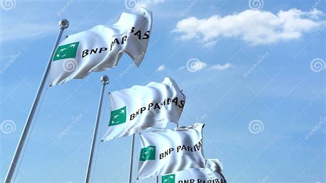 Waving Flags with BNP Paribas Logo Against Sky, Editorial 3D Rendering Editorial Photography ...