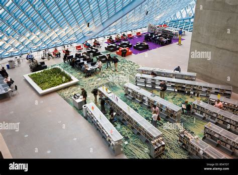 Interior of Seattle Public Library lobby in downtown Seattle Washington ...