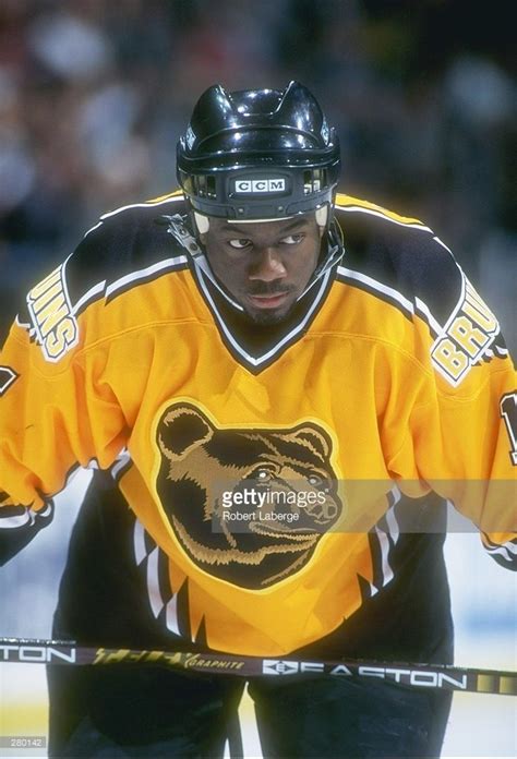 Center Anson Carter of the Boston Bruins looks on during a game ...