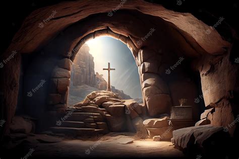 Premium Photo | Jesus is risen illustration of an empty tomb from ...