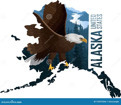 Vector Alaska - American State Map with Bald Eagle Stock Vector ...