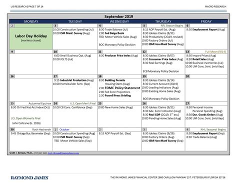 Monthly Economic Calendar - Economic Commentary | Raymond James