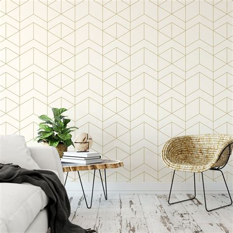 Wallpaper Peel and Stick Wallpaper Gold Geometric Lines - Etsy