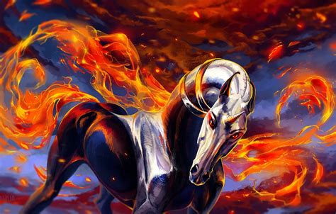 Wallpaper fire, unicorn, by Alaiaorax images for desktop, section фантастика - download