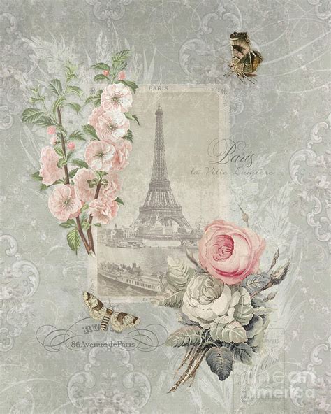 Modern Vintage Paris Script Eiffel Tower French Wallpaper Rose Garden ...