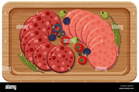 Top view of lunch meat on a wooden tray illustration Stock Vector Image & Art - Alamy