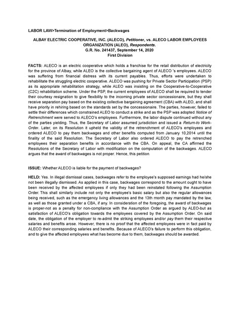 166. Albay Electric Cooperative, Inc. v. Aleco Labor Employees Organization, G.R. No. 241437 ...