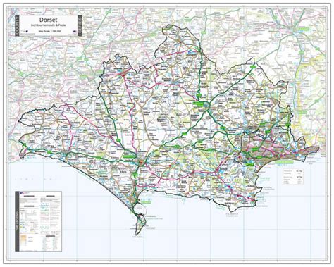 County Map of Dorset 1000 x 800mm