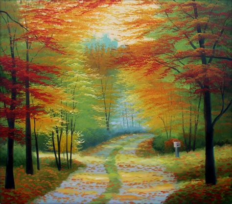 Autumn Path, Quality Hand Painted Oil Painting 20x24in