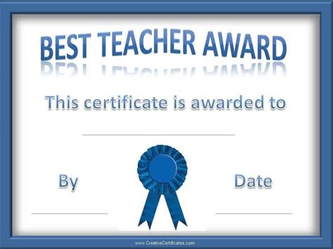 Teacher of the Year Award Certificates