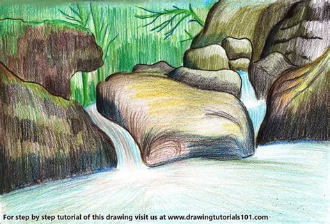 How To Draw Nature Scenery Of Waterfall : Try to draw this beautiful ...