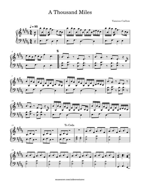 A Thousand Miles - Vanessa Carlton Sheet music for Piano | Download free in PDF or MIDI ...