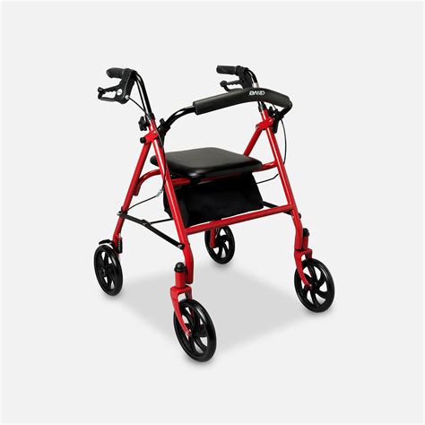 Drive Aluminum Rollator with Fold Up and Removable Back Support, 7" Casters, Red