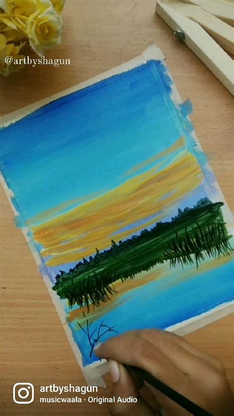 simple landscape using acrylic paints | Landscape poster, Flower ...