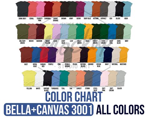 Bella Canvas 3001 Color Chart 2019 Updated Heathers Blends | Etsy