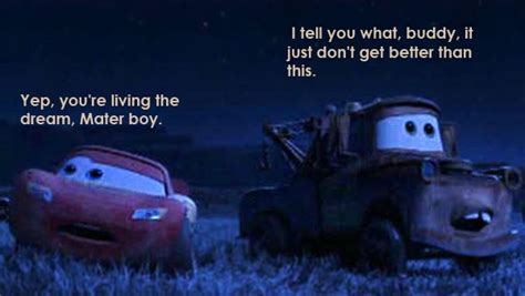 two cars in the grass at night, one has a caption that reads, i tell ...