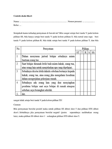 Contoh Skala Likert Pdf - Riset