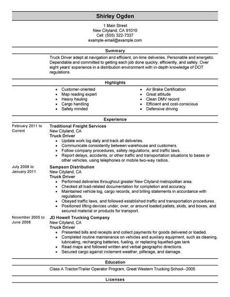 Truck Driver Resume Examples | Driving | LiveCareer