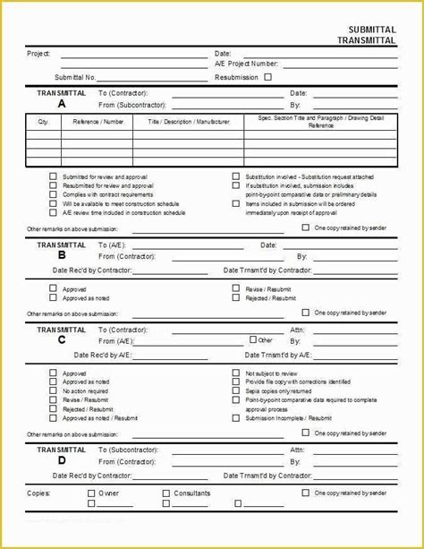 Free Construction Submittal Form Template Of Submittal Within Submittal ...