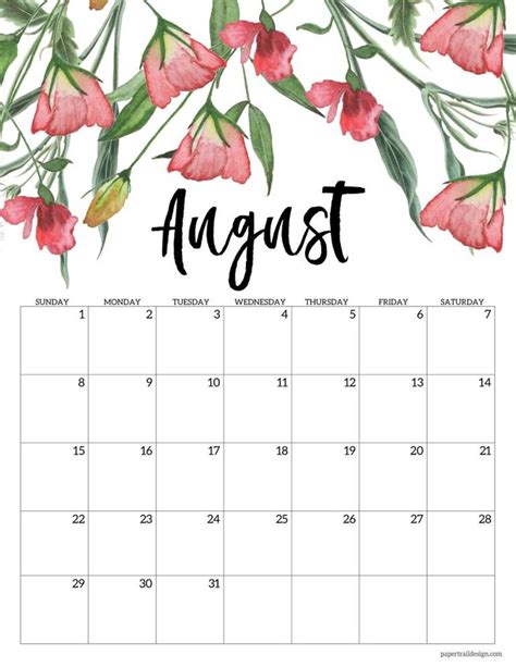 Free Printable 2021 Floral Calendar - Paper Trail Design | Ideas de calendario, Calendarios ...