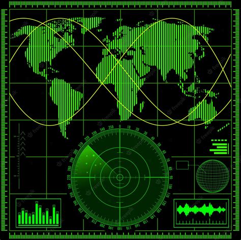 Premium Vector | Green radar screen with world map illustration