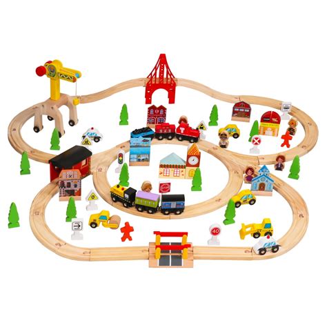 100pcs Wooden Train Set Learning Toy Kids Children Rail Lifter Fun Road ...