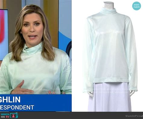 Erin McLaughlin’s mint cowl neck top on NBC News Daily. Outfit Details ...