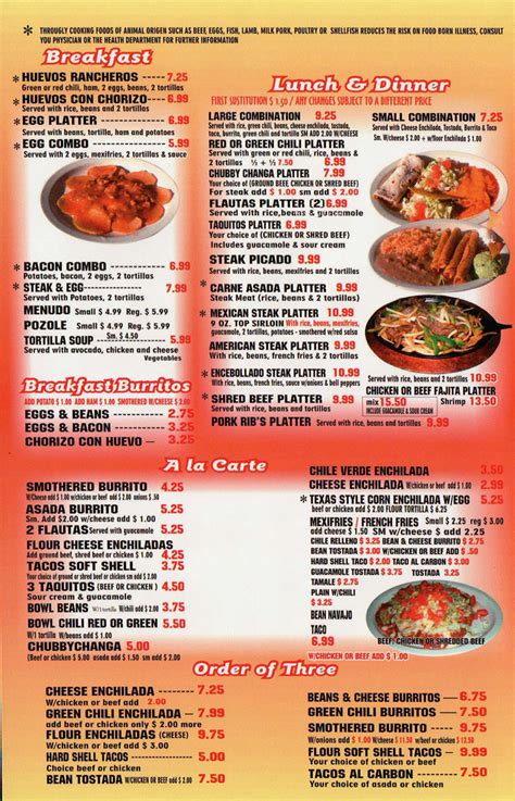 Chubby’s Mexican Restaurant menu – SLC menu