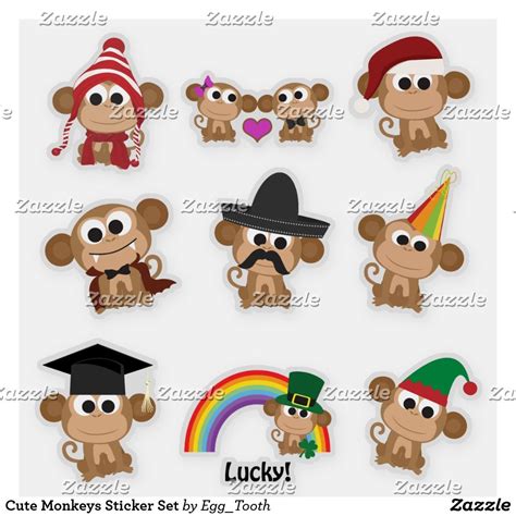 Cute Monkeys Sticker Set | Zazzle.com | Monkey stickers, Sticker set ...