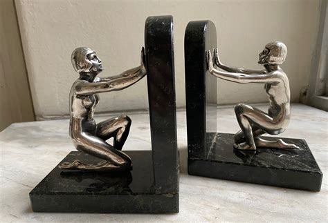 Art Deco Women in Silver on Marble Bookends | Bookends | Art Deco Collection