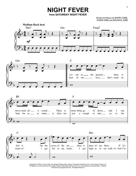 Night Fever by Bee Gees Sheet Music for Easy Piano at Sheet Music Direct