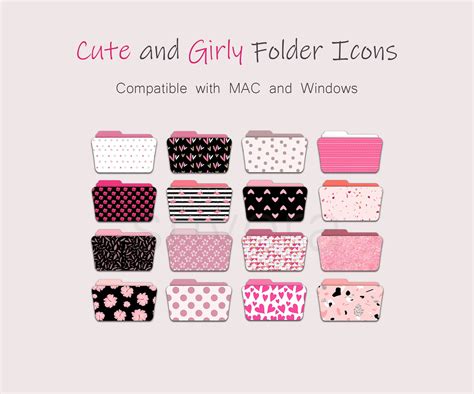 16 Cute Folder Icons for MAC and WINDOWS Desktop Customization Pink ...