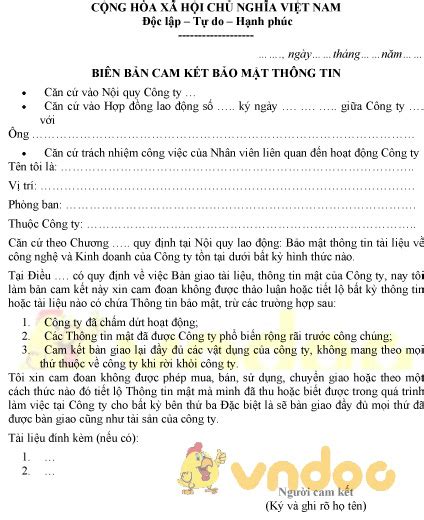 Mẫu biên bản cam kết bảo mật thông tin - HoaTieu.vn