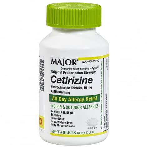 Major Cetirizine Hydrochloride Antihistamine Tablets Allergy Relief ...
