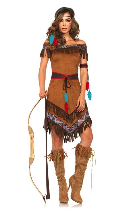 Ladies Noble Warrior Pocahontas Native American Indian Wild West Halloween Fancy Dress Costume ...