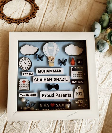 Shadow box baby birth detailed frame | Scrapbook frame, Baby shadow box ...