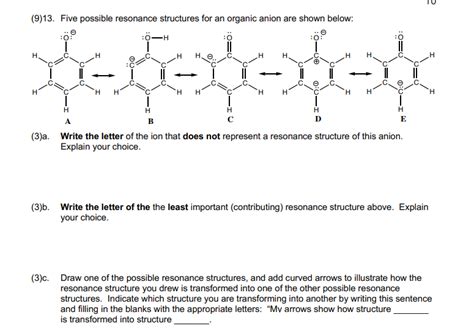 Solved TU (9)13. Five possible resonance structures for an | Chegg.com