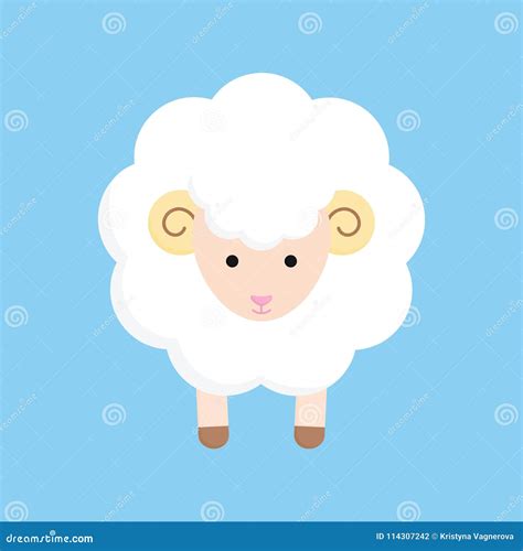 Fluffy Cute Sheep, Ram On Blue Background Vector Illustration | CartoonDealer.com #114307242