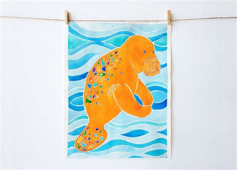 Abstract Manatee Art in Tangerine - Beach House | Beach nursery art, Manatee art, Nursery art