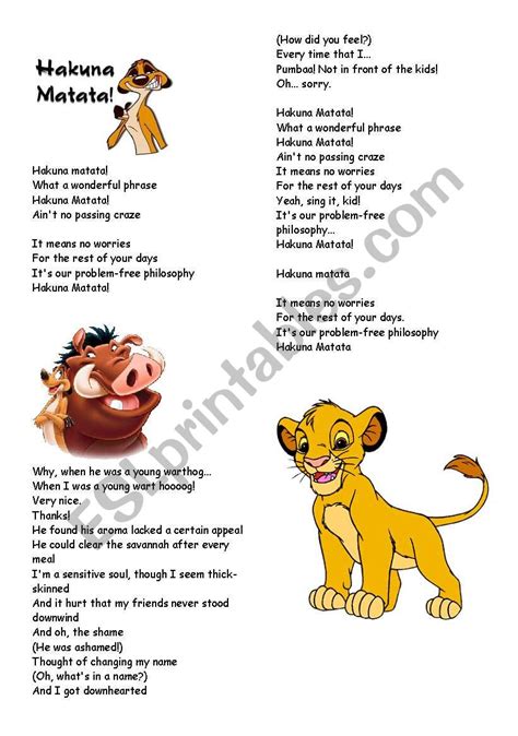 Hakuna Matata - ESL worksheet by stewie11