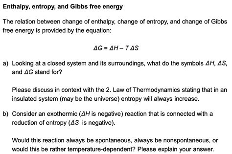 Solved Enthalpy, entropy, and Gibbs free energy The relation | Chegg.com