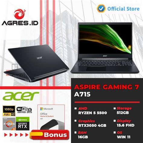 Jual ACER ASPIRE GAMING 7 A715-42G-R75V - RYZEN 5 5500 16GB 512SSD ...