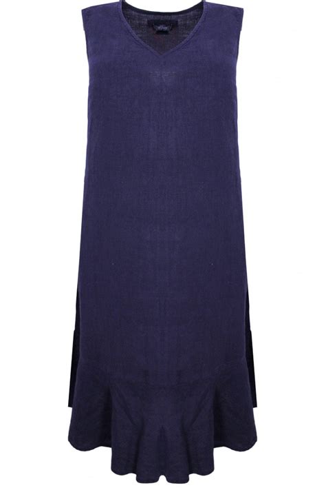 Backstage Dark Blue Linen Dress - Dresses from Shirt Sleeves UK