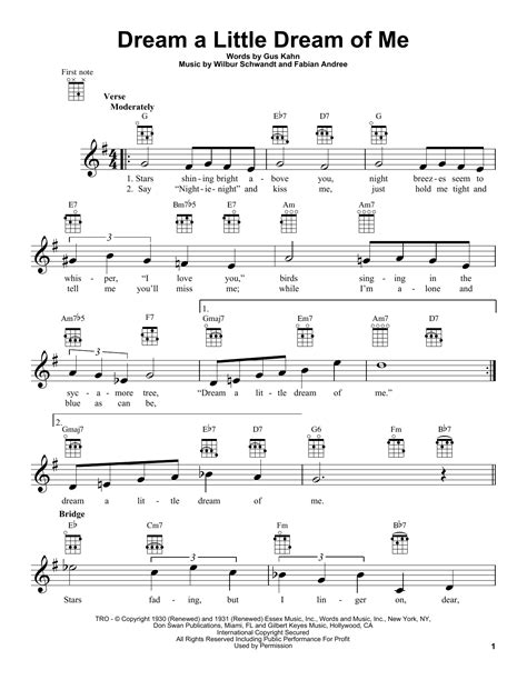 Dream A Little Dream Of Me by The Mamas & The Papas Sheet Music for Ukulele at Sheet Music Direct