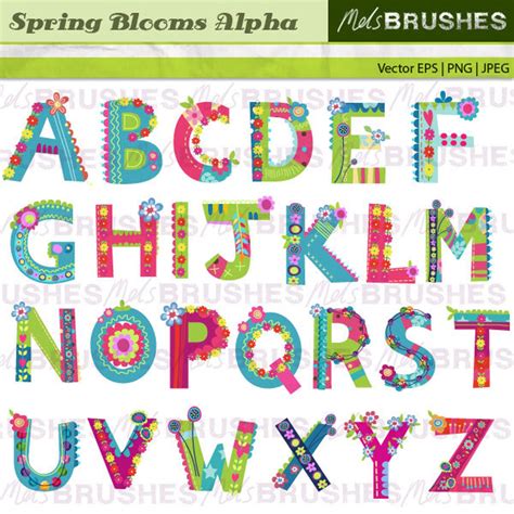 Spring Blooms Alphabet. Digital Clipart Illustrations. Vector | Etsy